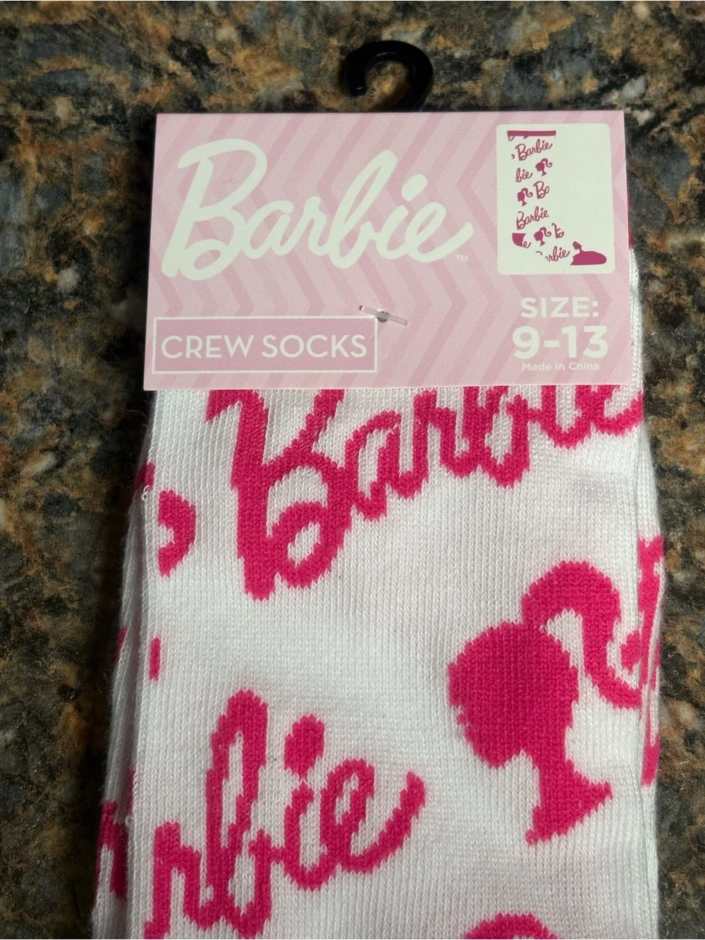 Barbie White and Hot Pink Logo Crew Socks